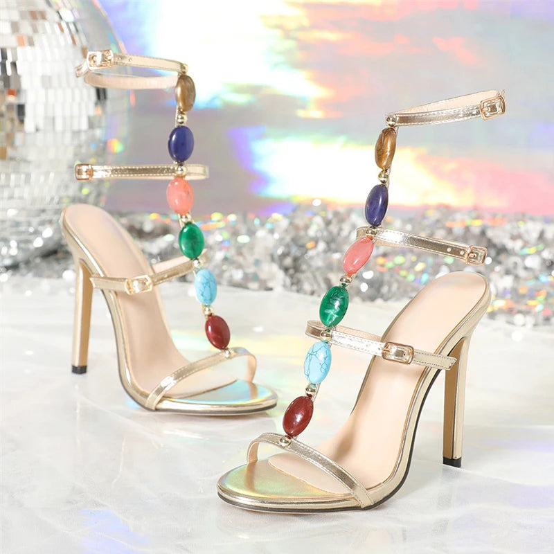 Women's Liyke Bohemian Style High Heels Sandals™ Colored Gem Strap Designer  Gladiator Open Toe Sandals