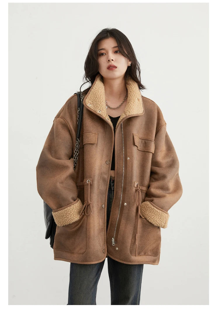 Women's Jackets™ CHIC VEN Thick Warm Solid Suede Reversible Outer Loose Coat