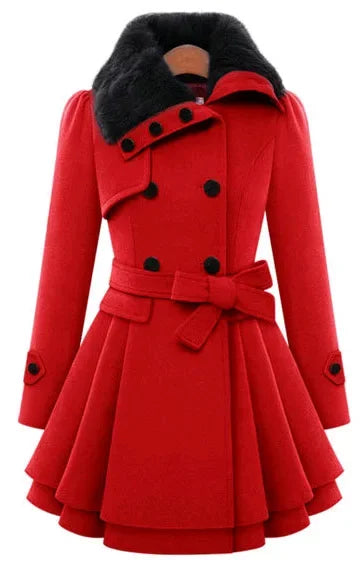 Women's Woolen Jacket™ Long Double Row Buttoned Narrow Fit Overcoat