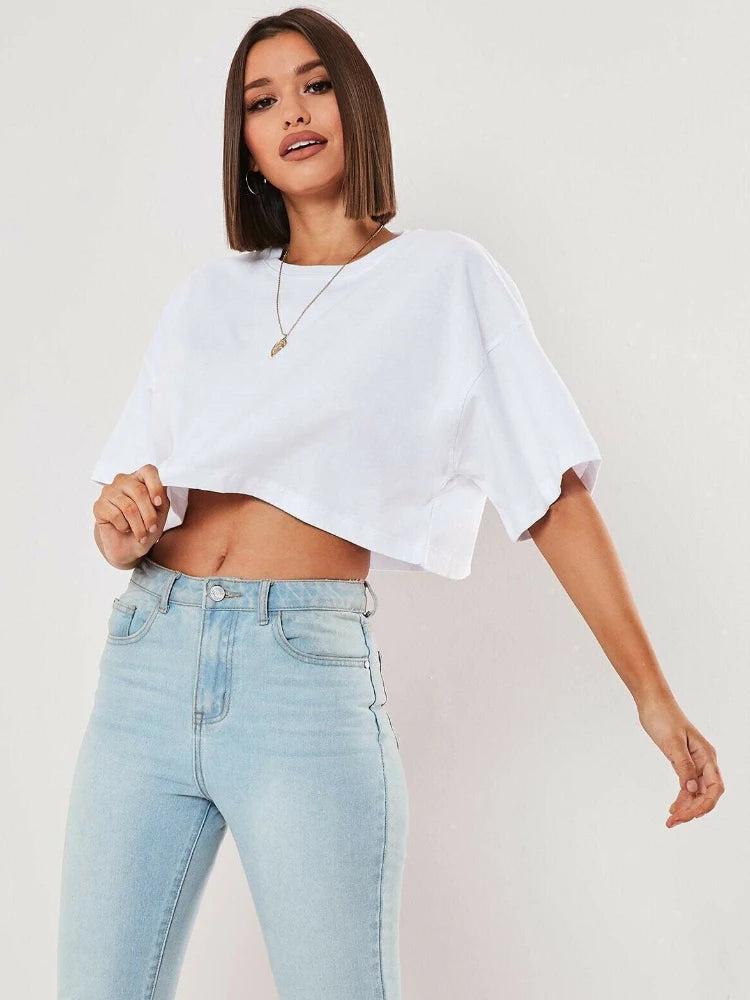 Women Short Sleeve T-Shirt™ Navel Baring New Sport Loose Crop Tops
