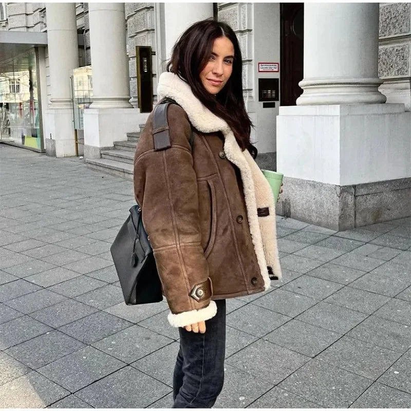 Women's Vintage Faux Leather Coat™ Warm Thick Fluffy Long Sleeve Big Lapel Single Button Winter Jacket