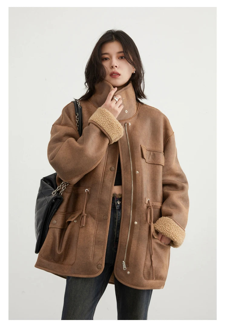 Women's Jackets™ CHIC VEN Thick Warm Solid Suede Reversible Outer Loose Coat