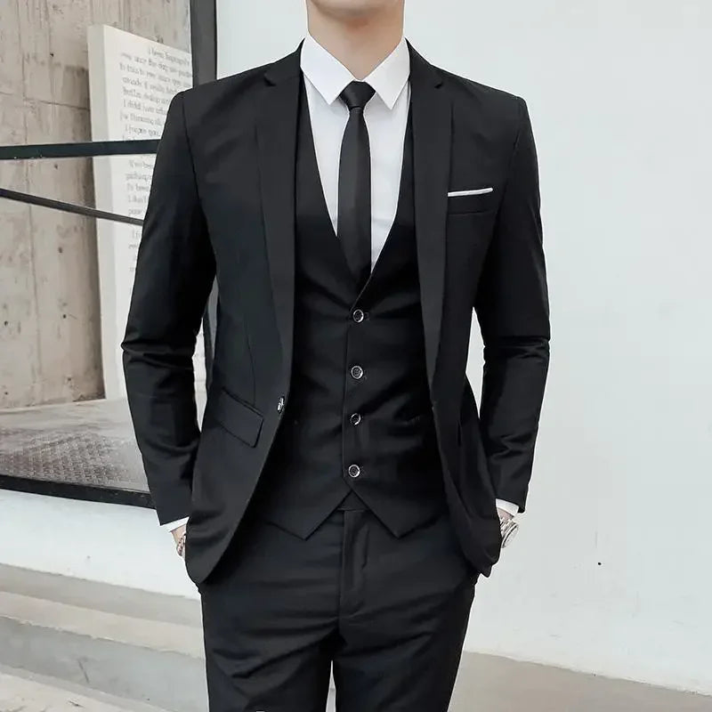 Men's Suit (Blazer+ Vest + Pants)™ Solid Color Casual Slim-fit Suit