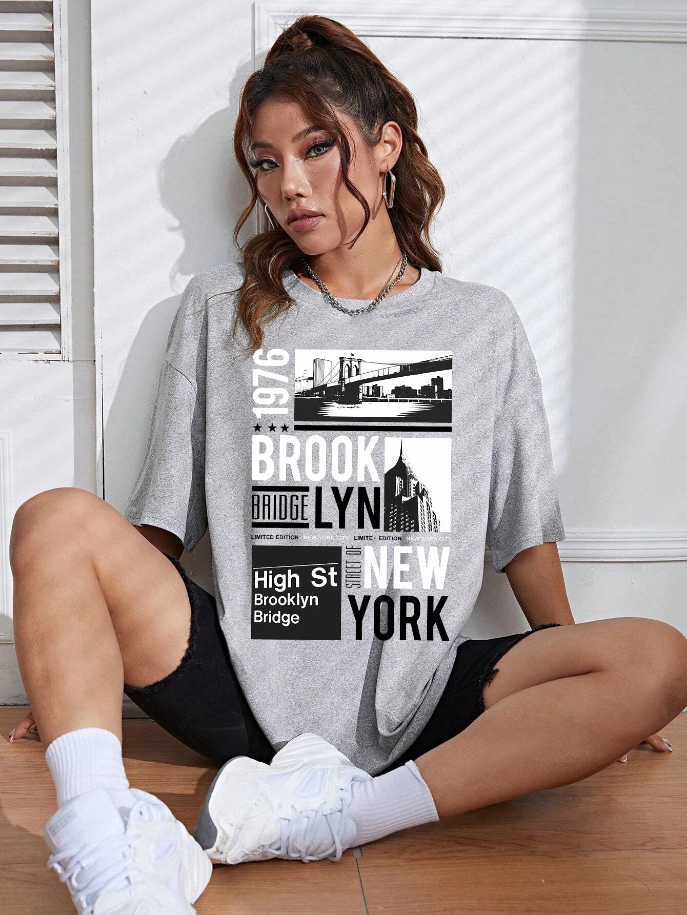 New York Brooklyn 1976 Printing Women's T-Shirt™  Short Sleeve Basic All-Match T-shirts