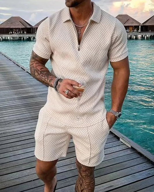 Men's Shorts Set™ Short Sleeve Zip Polo Shirt Street T-shirt Two Piece Casual Sportswear