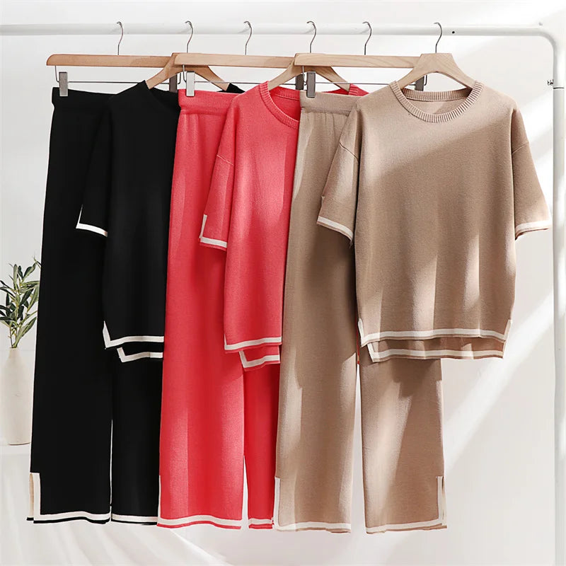 Women's Loungewear Two Piece Set™ Casual Slit Short Sleeve Knitted Two Piece Sets 's