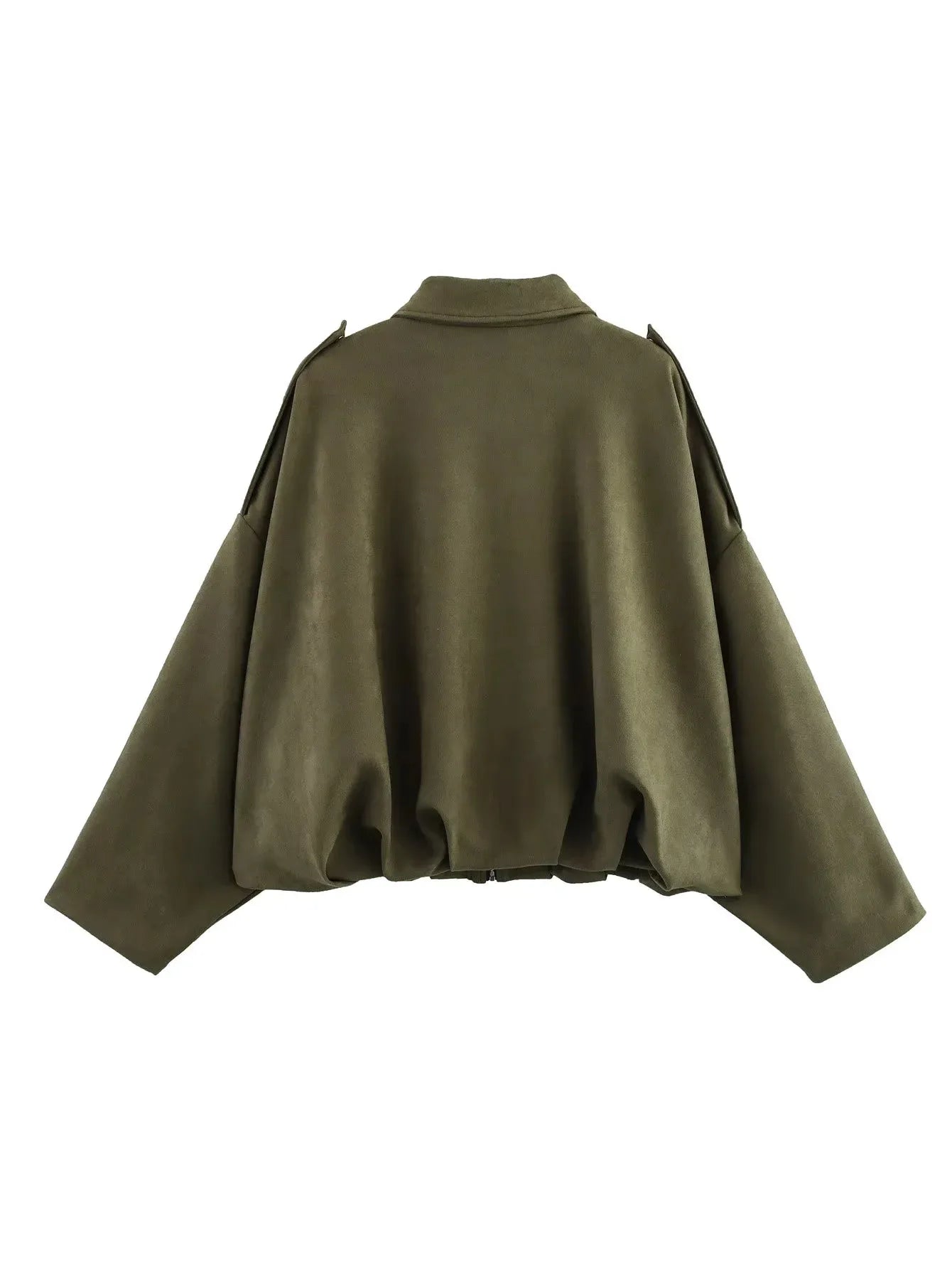 Women's Green Suede Jacket™ Spring Long Sleeve Zipper Oversize Bomber Outerwear