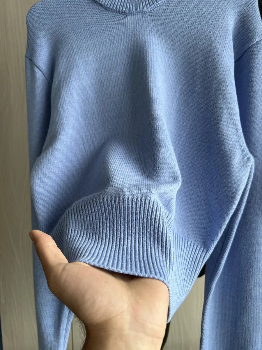 Women's Knitted Traf Sweater™ Loose Long Sleeve Round Neck Ribbed Hem Short Cardigan