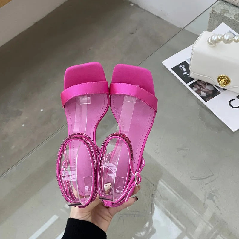 Women's Sparkly Stacked Crystal Heel Sandals™ Thin Embellished Ankle Straps High Heels