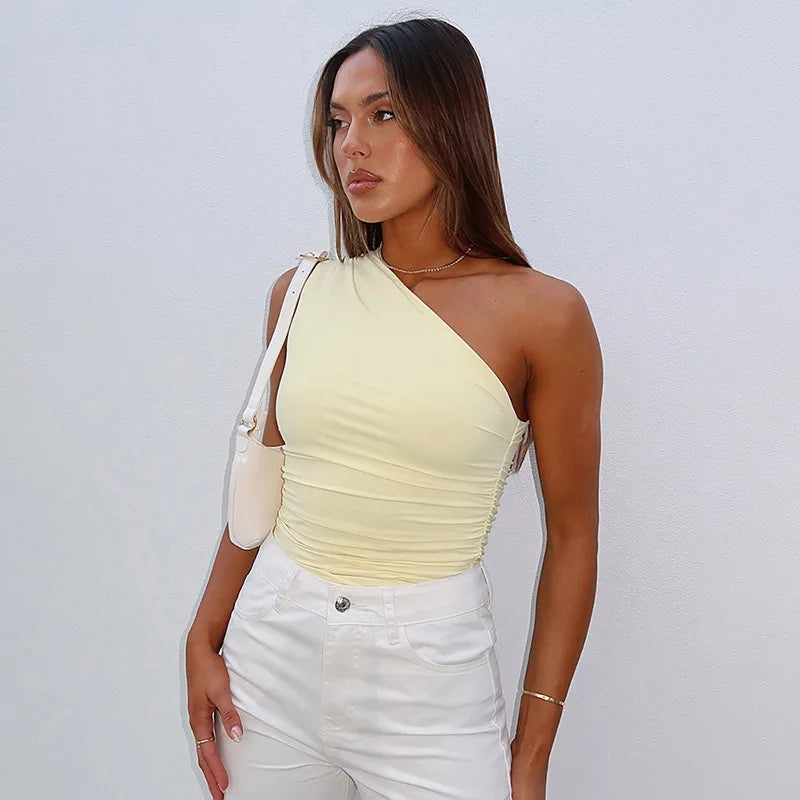 Women's One Shoulder Backless Shrink Tank Top™ Tight Sexy Sleeveless Neckless Slim T-Shirt