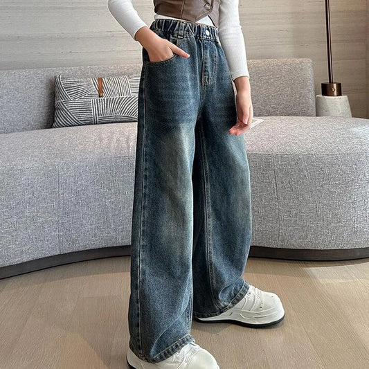 Girl's Pocket Bow Embroidery Jeans™ Teenage Wide Leg Loose Denim Pants