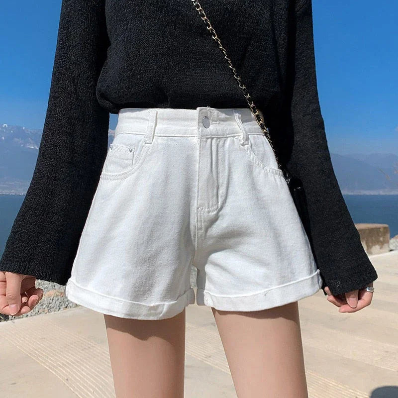 Women's Denim Shorts™ High Waist Cotton Wide-leg Short Pants