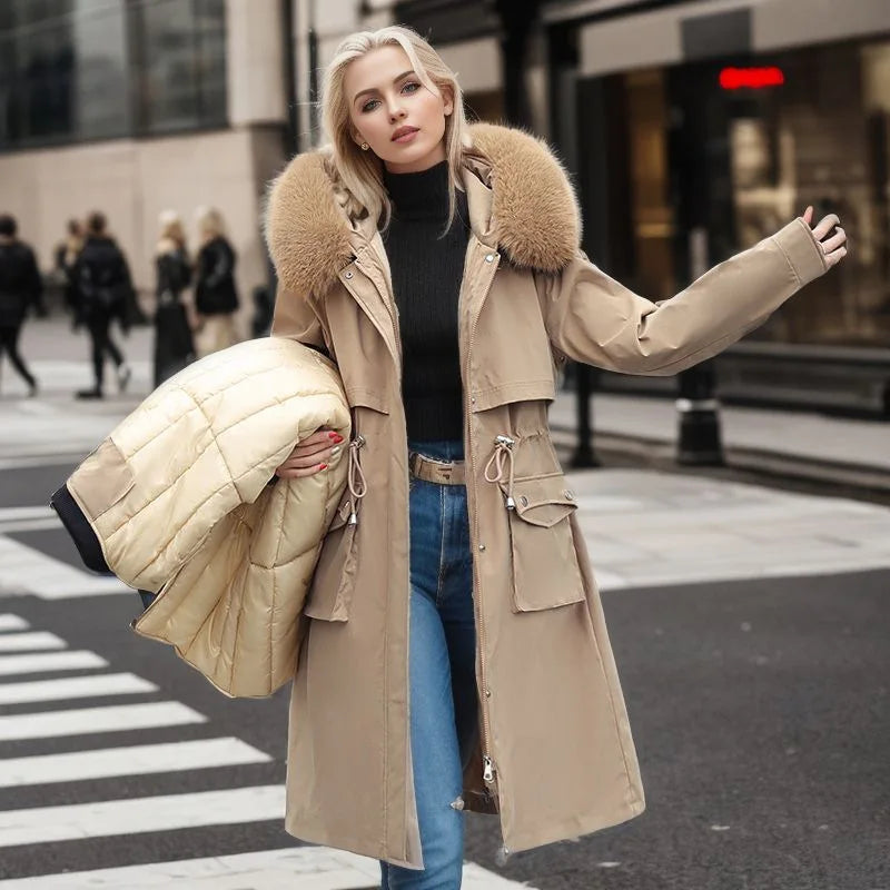 Women's Parkas Coat™ Thick Pinch Cotton Detachable Inner Tank Long Over Knee Coat