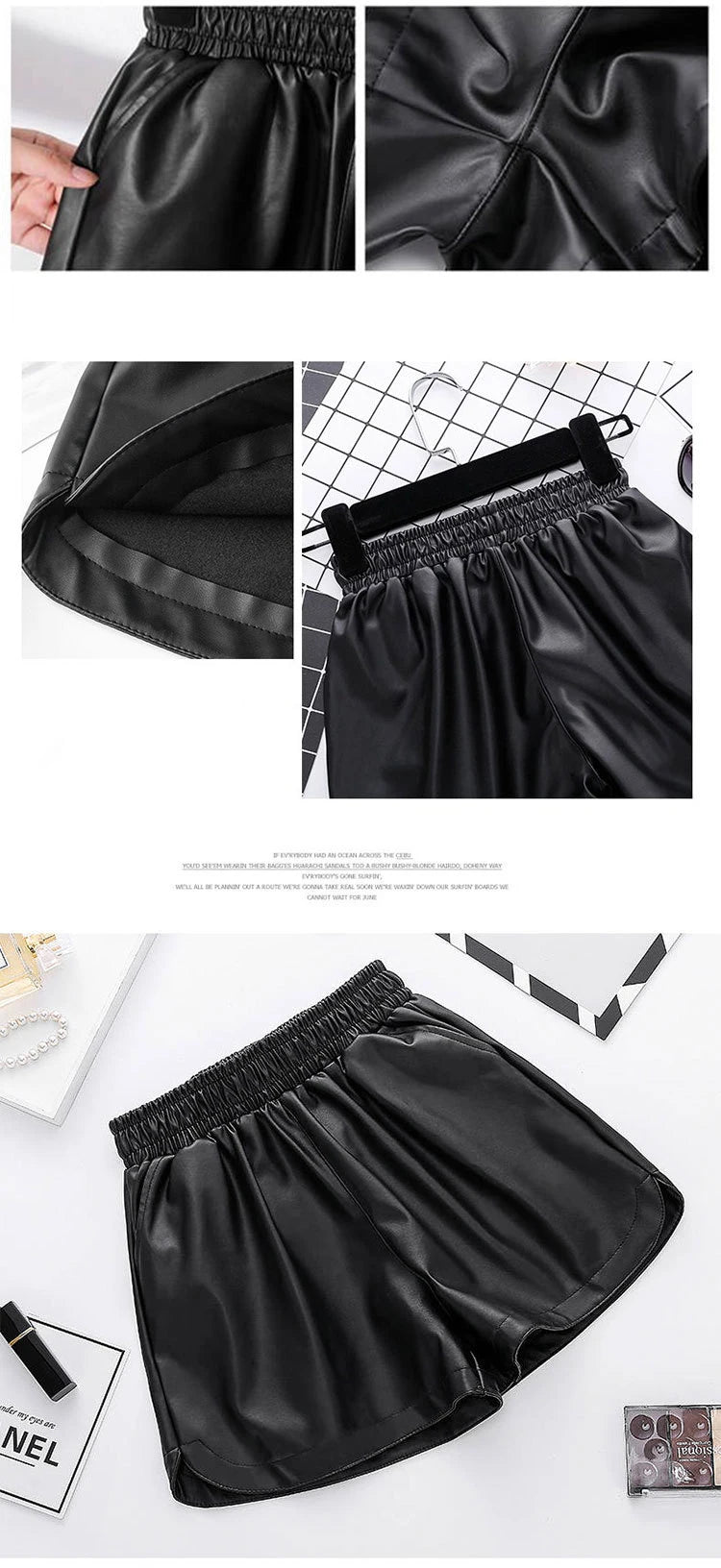 Women's Shorts™ Black PU Leather High Waist Wide Leg Faux Leather Shorts