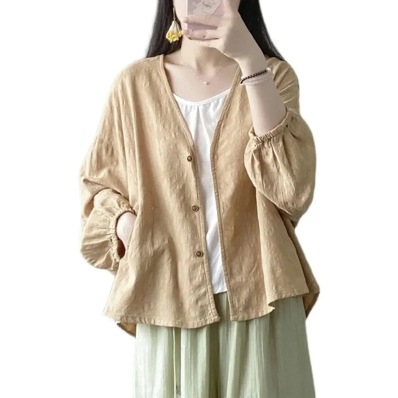 Women's Loose Cotton Linen Summer Tops™ Long Sleeve Shirt Air Conditioning Tank Top