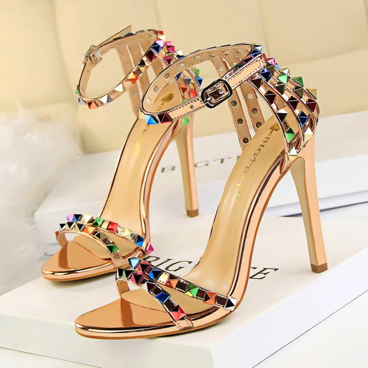 Women High Heels Rivets Studded Sandals™  Stiletto Gladiator Pumps Open Toe Luxury Sandals