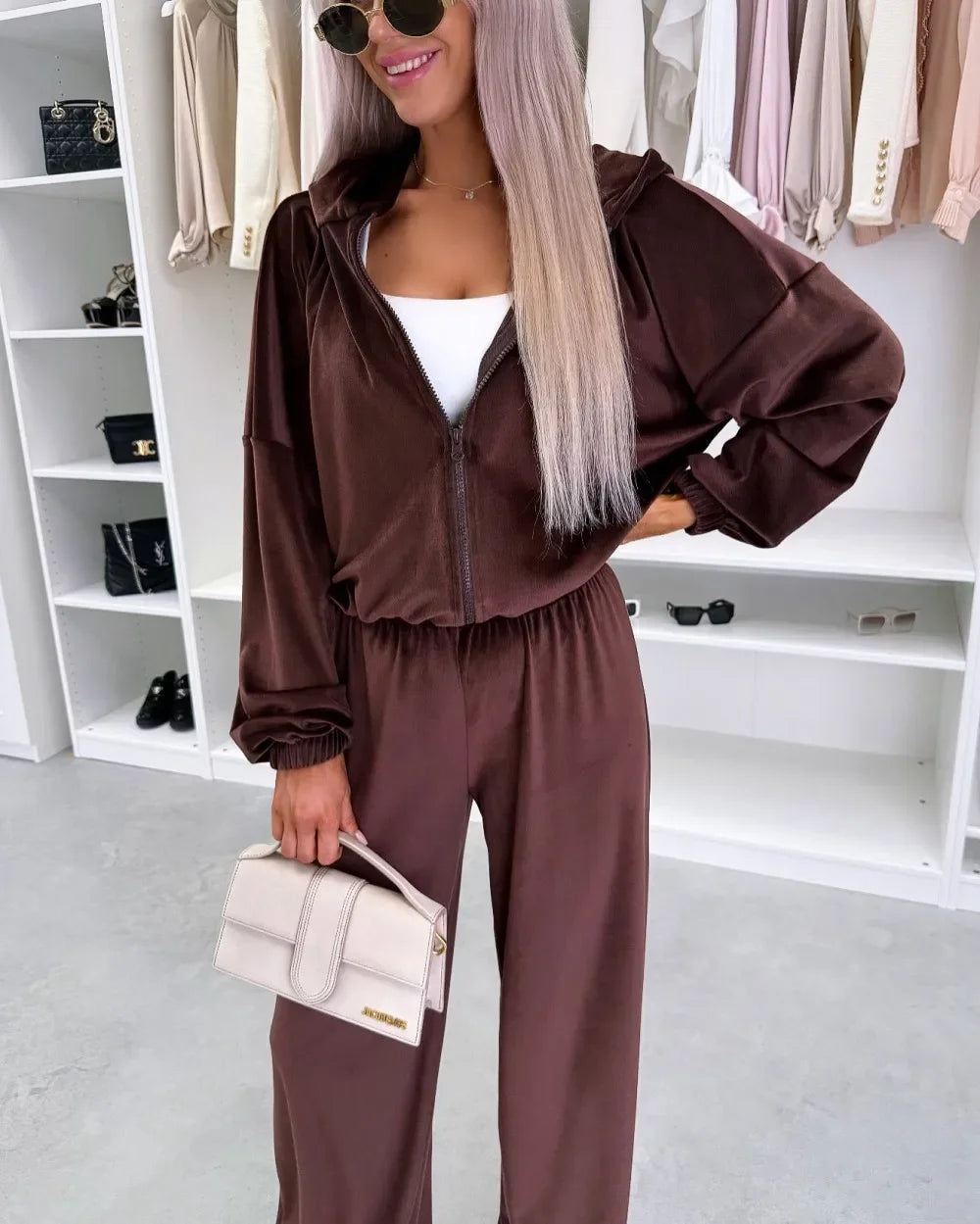 Women's  Casual Outfit™ Zipper Hooded Cardigan + Wide Leg Pants Two Piece Set