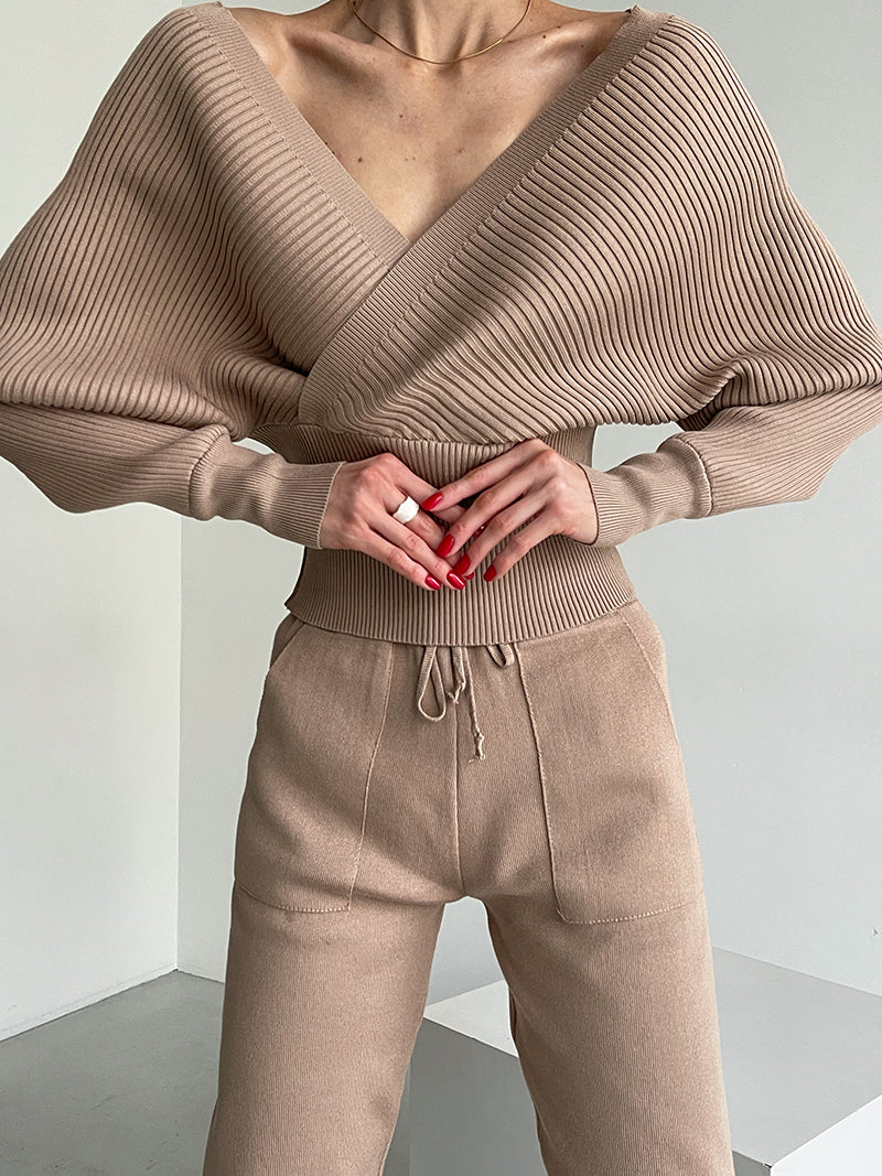 Women's Knitted Tracksuit™ Off Shoulder Knitted Long Sleeve Sweater  and Pants Suits