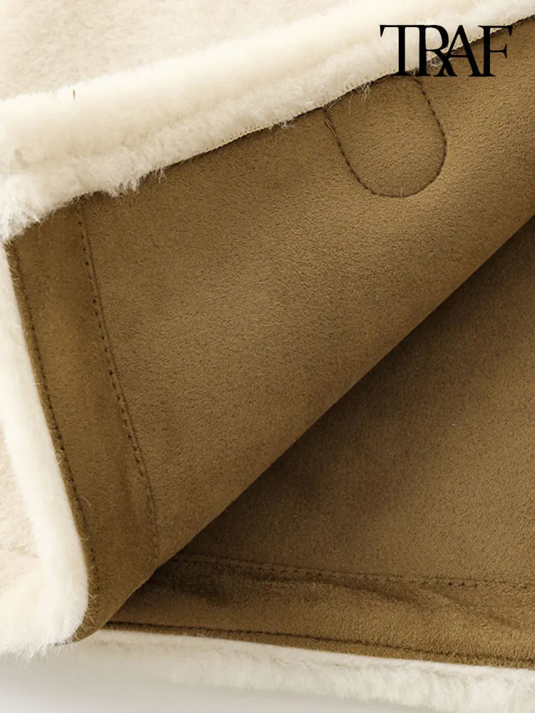 Women's Thick Warm Faux Fur Jacket™ TRAF Long Sleeve Coat, Front Toggle Coat