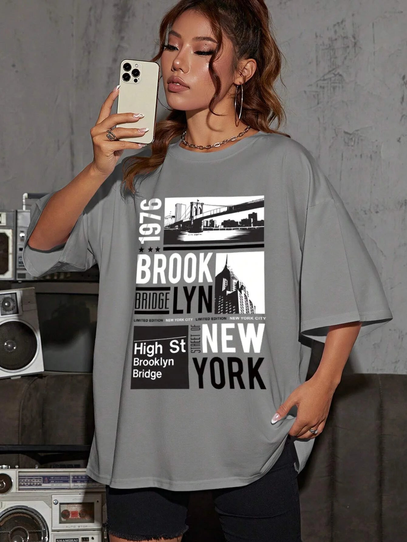 New York Brooklyn 1976 Printing Women's T-Shirt™  Short Sleeve Basic All-Match T-shirts