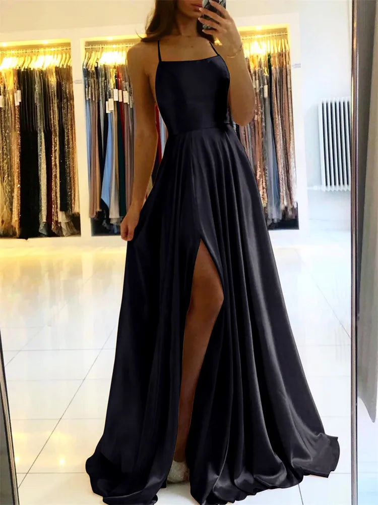 Women's Burgundy Maxi Dress™ Side Slit Adjustable Straps Dresses