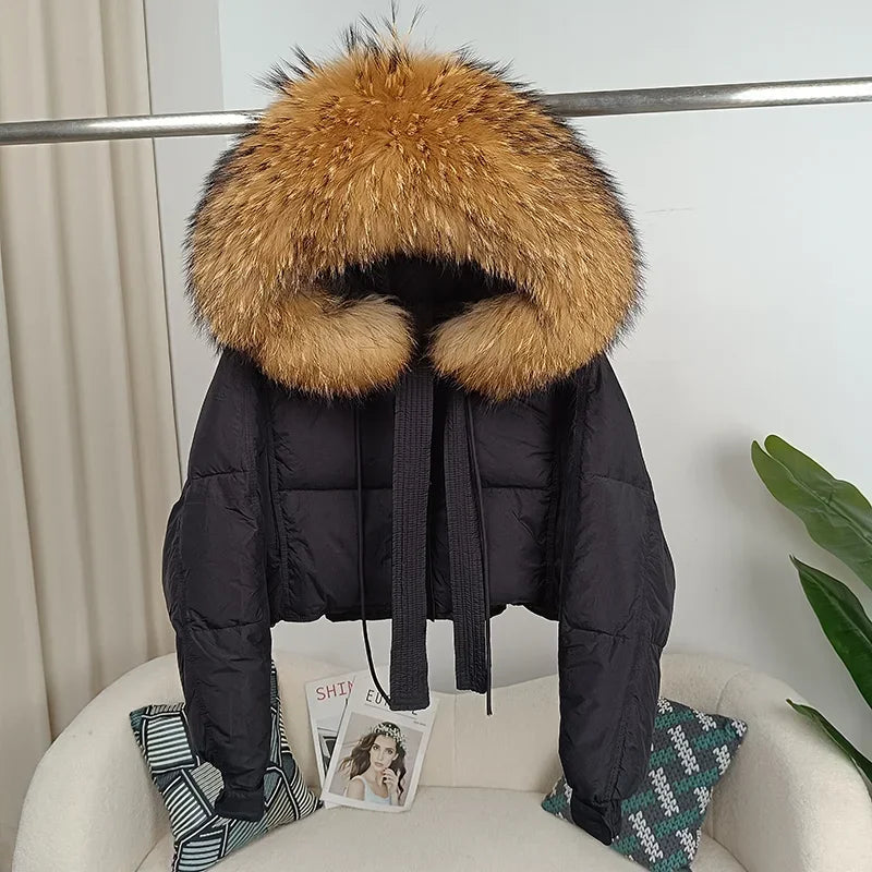 Women's Duck Down Loose Winter Jacket™ Real Fox Fur Raccoon Fur Collar Hooded Thick Warm Detachable Coat