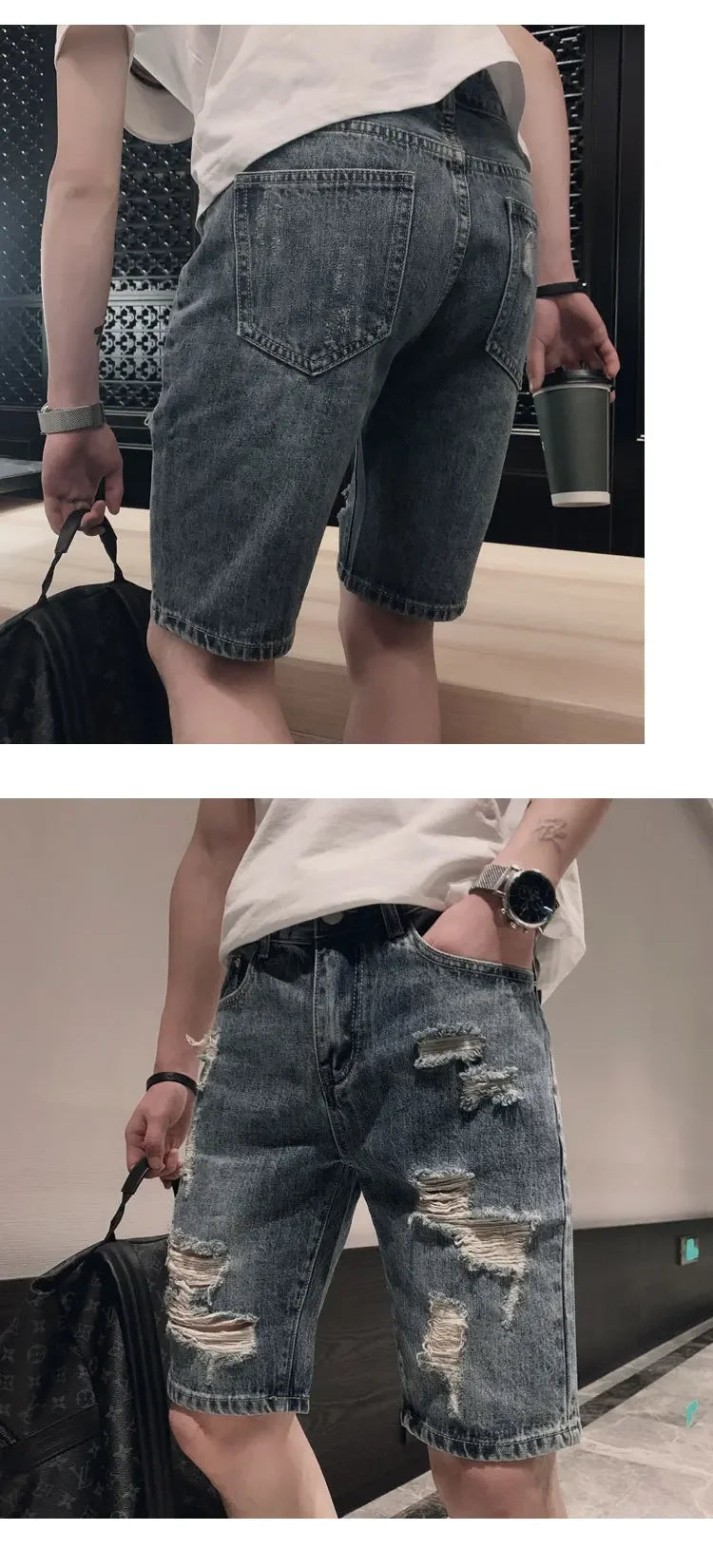 Men's Ripped Denim Shorts™ Casual Loose Straight Leg Five-Point Mid-Pants Summer Shorts
