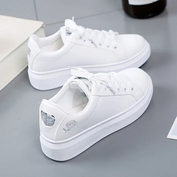 Women's Pu Casual Shoes™ White Breathable Flower Lace-Up Sneakers