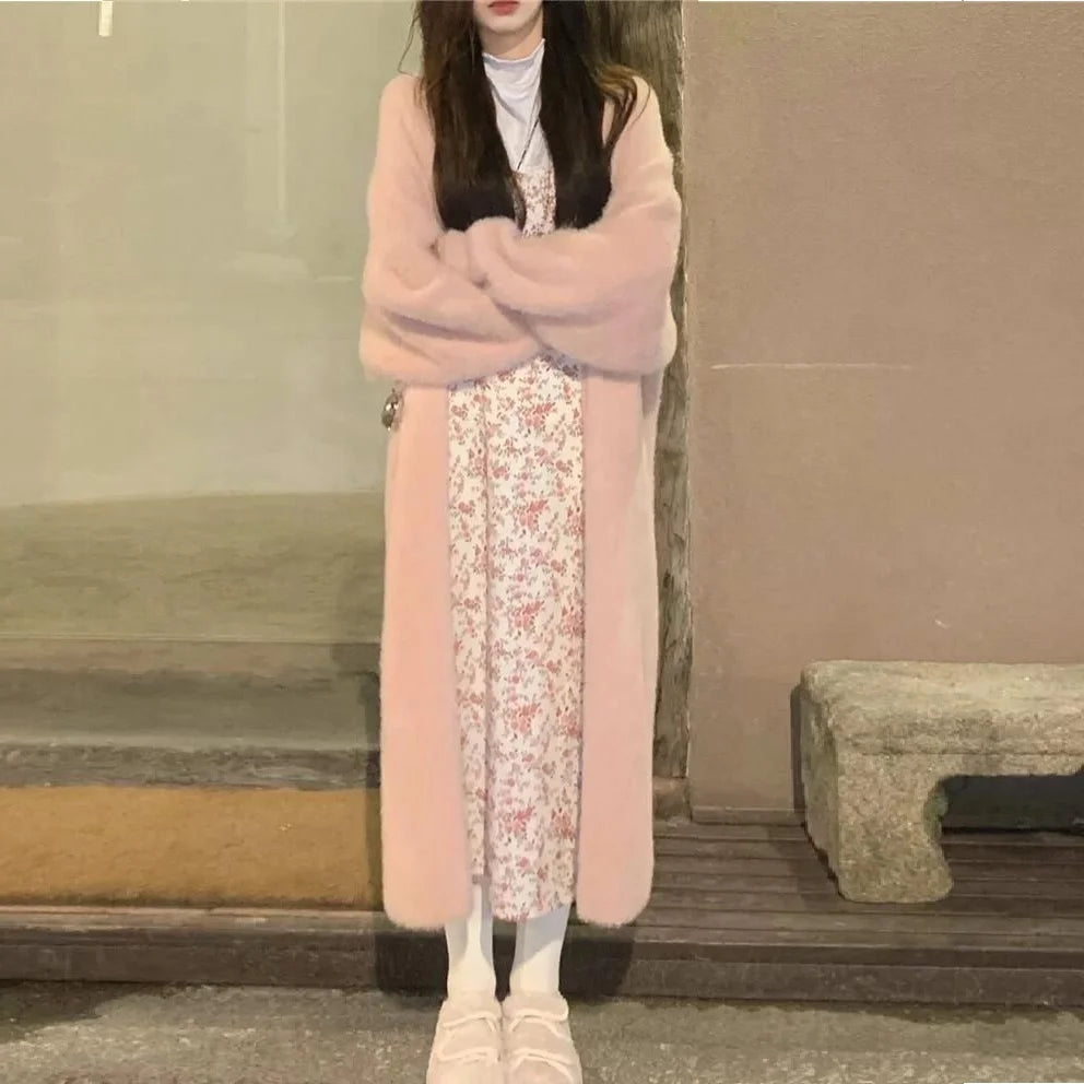 Women's Long Cardigan Coat™ Knitted fluffy Long Sleeve Cashmere Sweater Coat