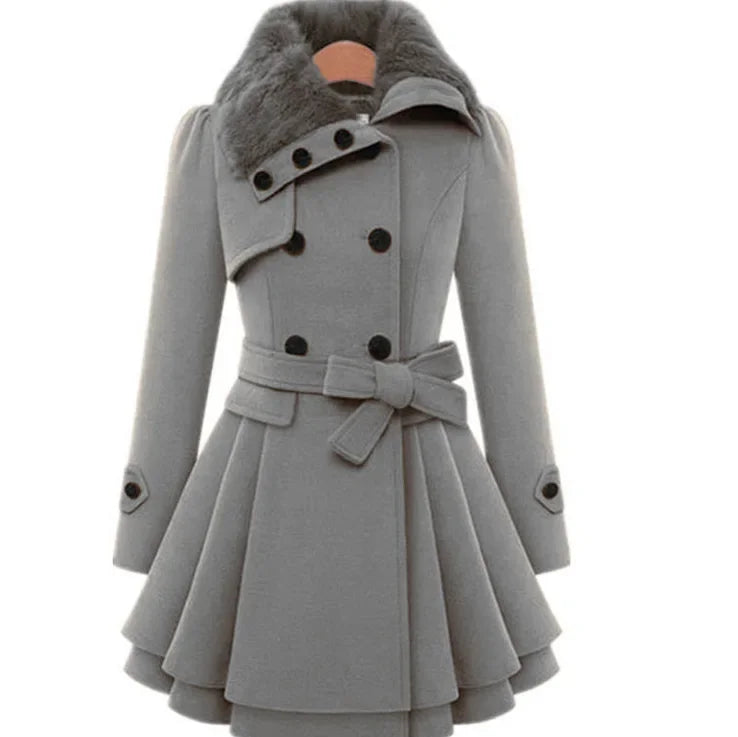 Women's Woolen Jacket™ Long Double Row Buttoned Narrow Fit Overcoat