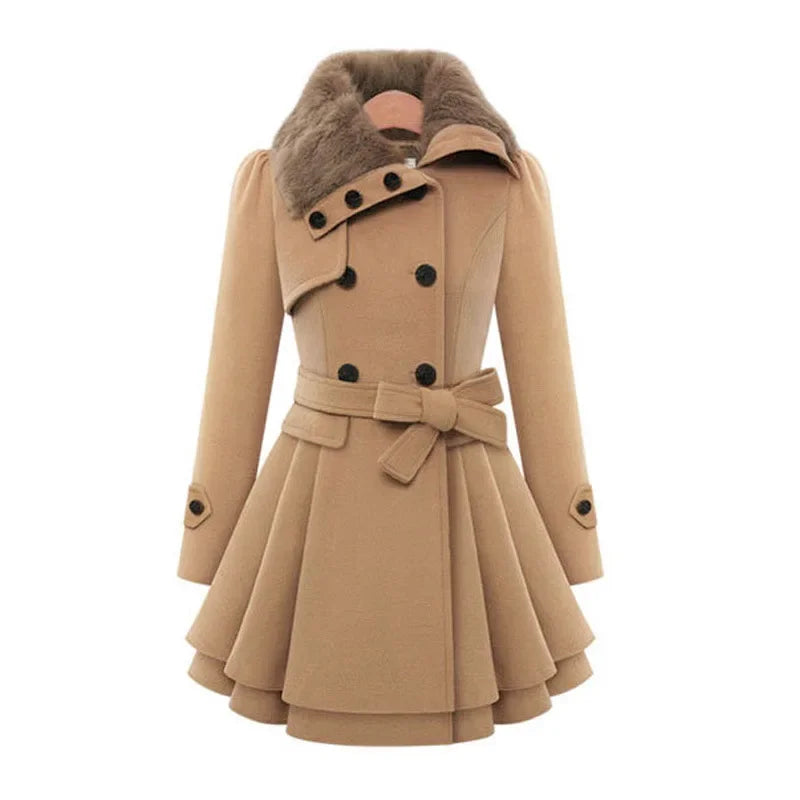 Women's Woolen Jacket™ Long Double Row Buttoned Narrow Fit Overcoat