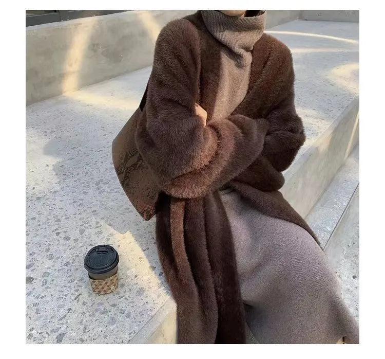 Women's Long Cardigan Coat™ Knitted fluffy Long Sleeve Cashmere Sweater Coat
