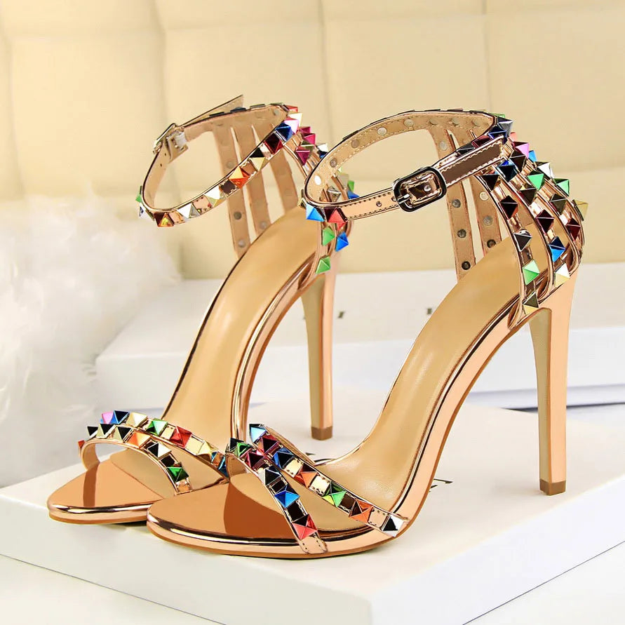 Women High Heels Rivets Studded Sandals™  Stiletto Gladiator Pumps Open Toe Luxury Sandals