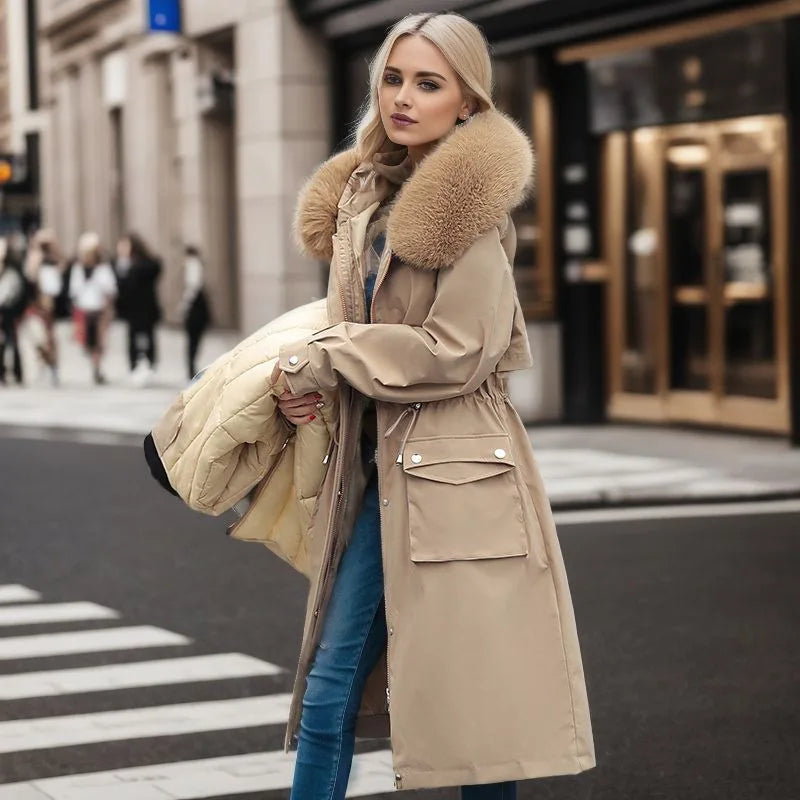 Women's Parkas Coat™ Thick Pinch Cotton Detachable Inner Tank Long Over Knee Coat
