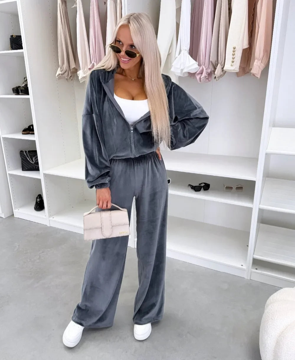 Women's  Casual Outfit™ Zipper Hooded Cardigan + Wide Leg Pants Two Piece Set