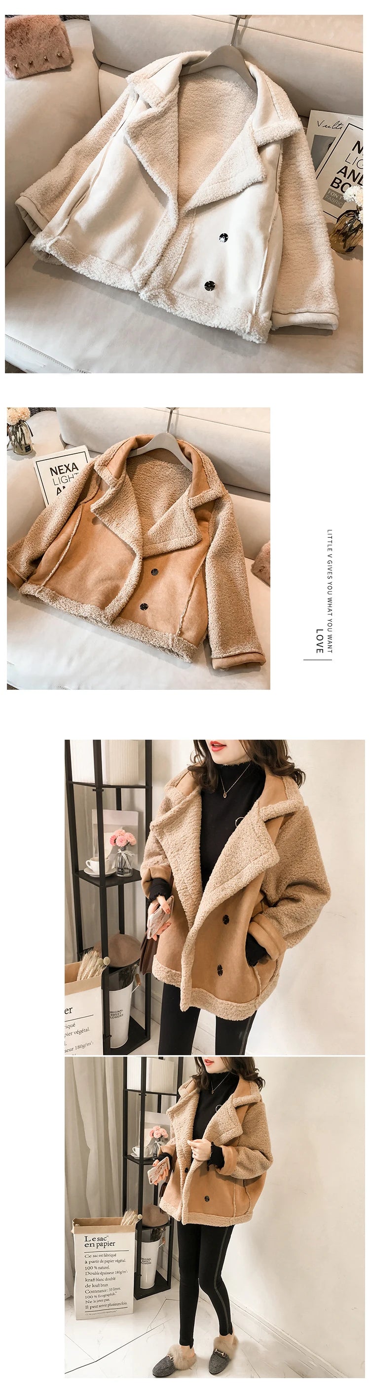 Woman's Lamb Wool Plush™ Shearling Long Sleeve Casual American Retro Short Jacket