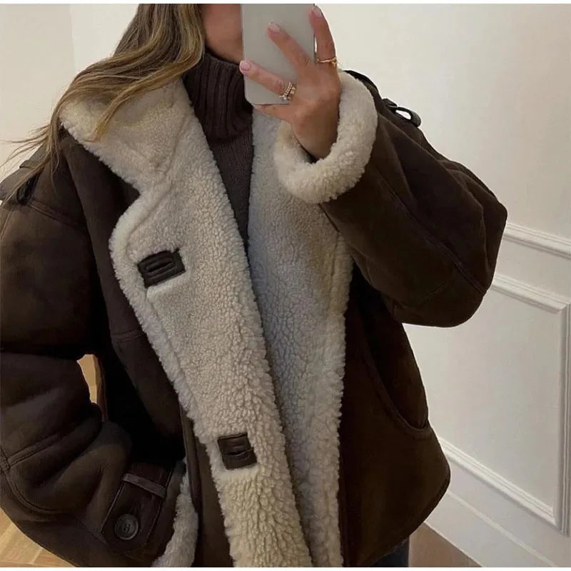 Women's Vintage Faux Leather Coat™ Warm Thick Fluffy Long Sleeve Big Lapel Single Button Winter Jacket