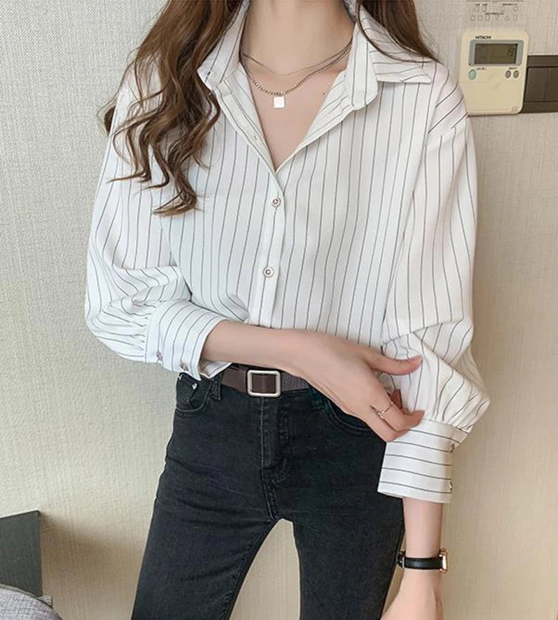 Women's Striped Shirt™ Y2K Summer Vintage Chic Loose Long Sleeve Office Ladies Shirt