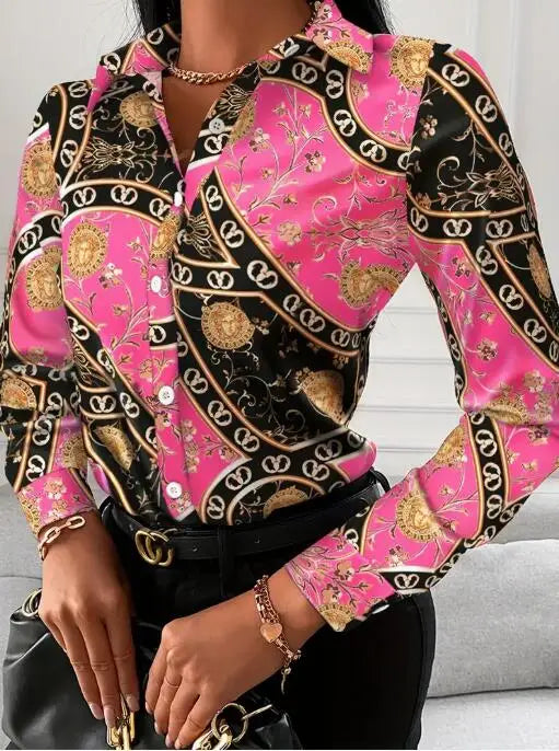 Women's Shirt™ Chain Print Button Front Long Sleeve Shirt