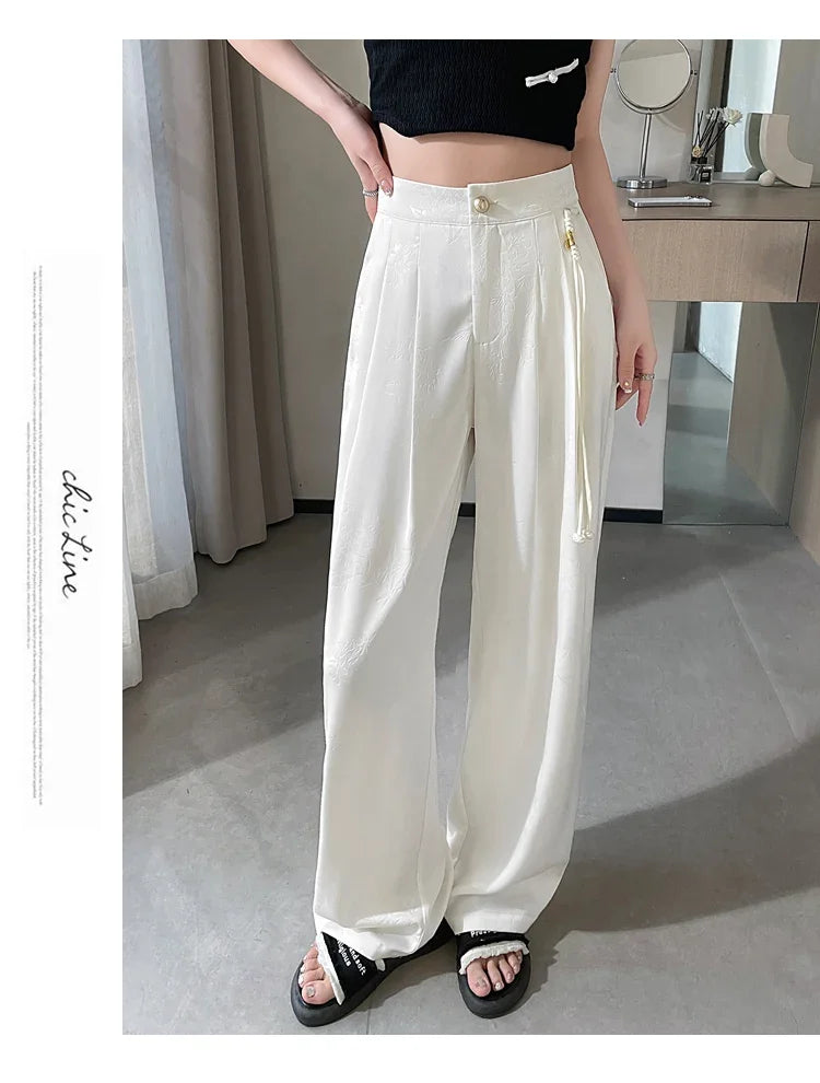 Women's Jacquard Wide Leg Satin Pants™ Casual Loose Pants