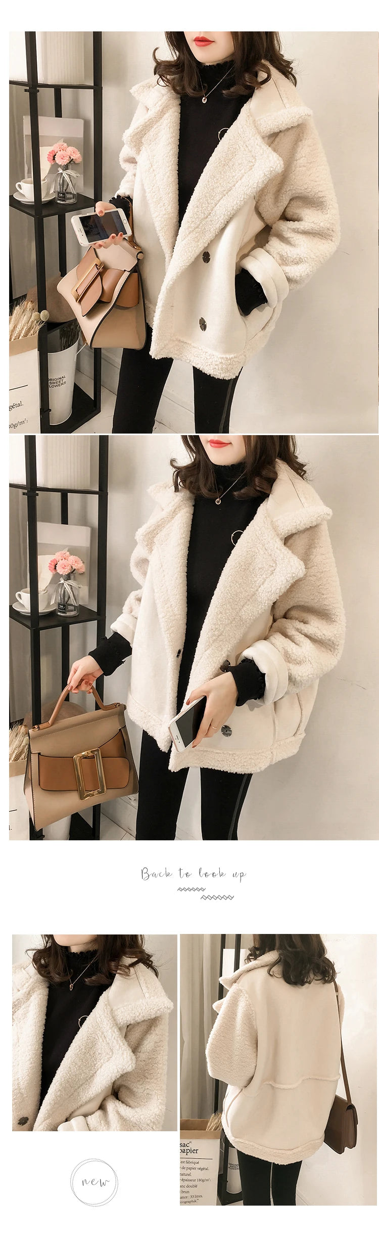 Woman's Lamb Wool Plush™ Shearling Long Sleeve Casual American Retro Short Jacket