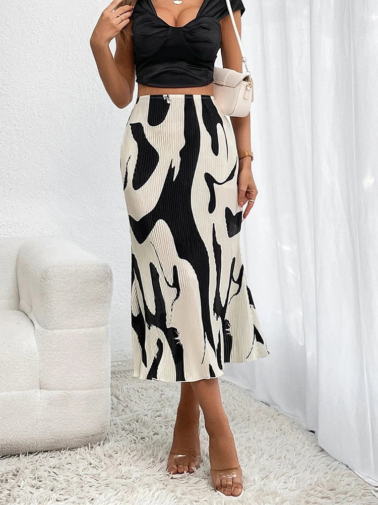 Women's Graphic Print Pleated Long Skirts™ Elastic High Waist Geometry Midi Long Skirts