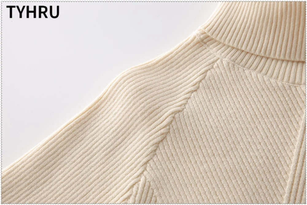 Women's tracksuit™ TYHRU Autumn Winter Knitted Striped Turtleneck Sweater and Elastic Trousers Set