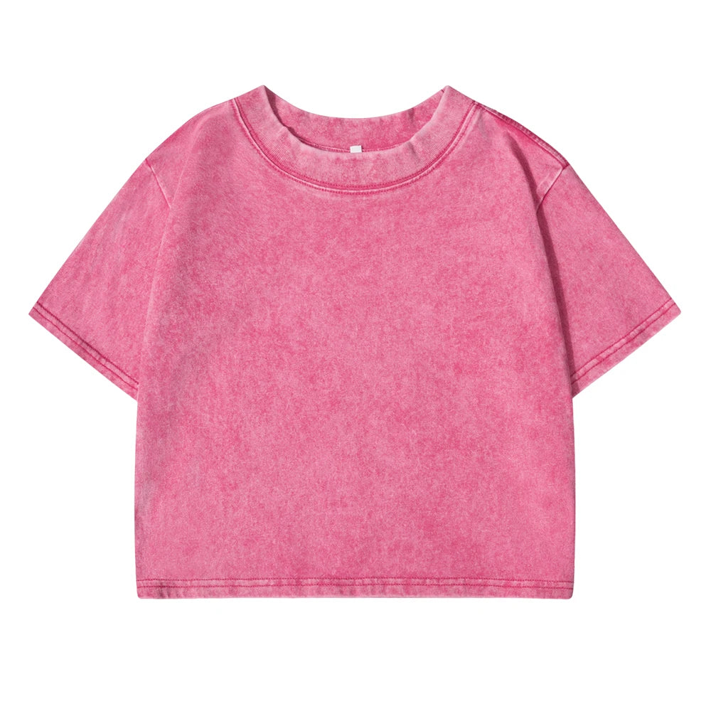 Women's Short Washed T-Shirts™ Soft Cotton Short Sleeve Retro Crop Tees