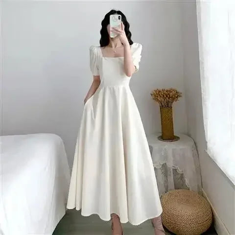 Women's Elegant Slimming Long Dress™ Puff Sleeves Square Collar Dress