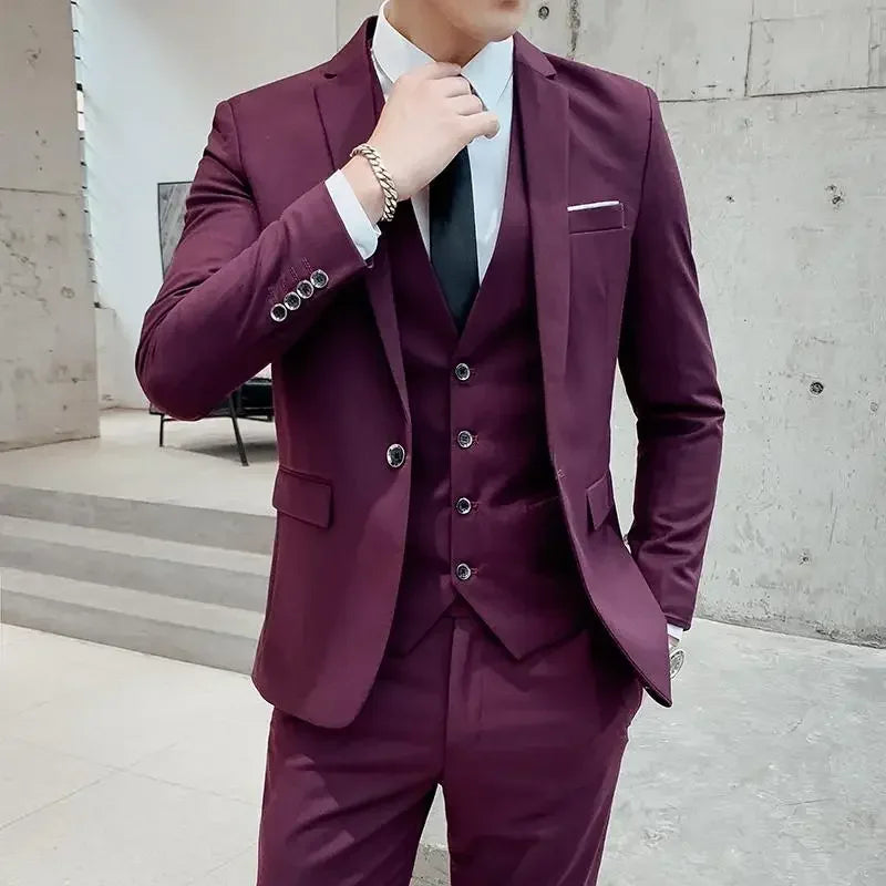 Men's Suit (Blazer+ Vest + Pants)™ Solid Color Casual Slim-fit Suit
