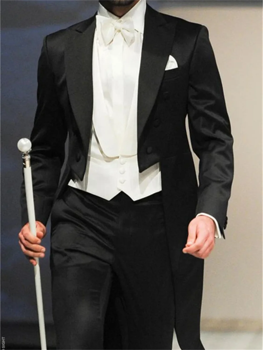 Men's 3 Pieces Italian Fashion Set™ Long Tail Coat Groom Prom Tuxedos (Jacket +Pants +Vest)