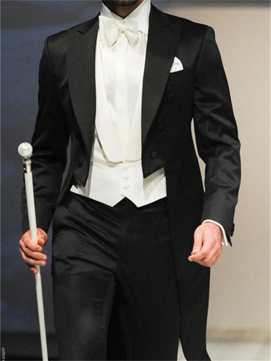 Men's 3 Pieces Italian Fashion Set™ Long Tail Coat Groom Prom Tuxedos (Jacket +Pants +Vest)