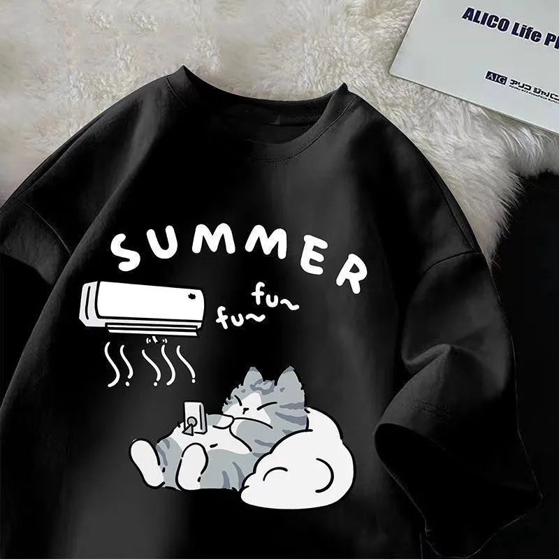 Women's Japanese Cartoon Cute Cat Print T-shirt™ Loose Casual Half Sleeve Soft Plus Size TShirt