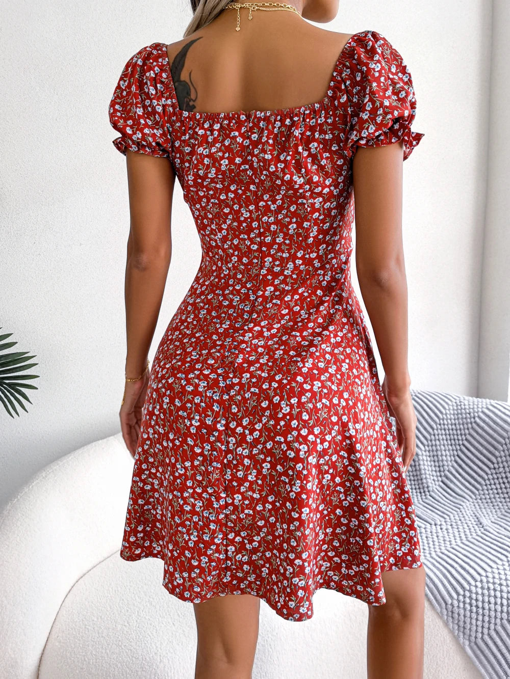 Women's Casual Ruffles Dress™ Short Sleeve Floral Print A Line Dress